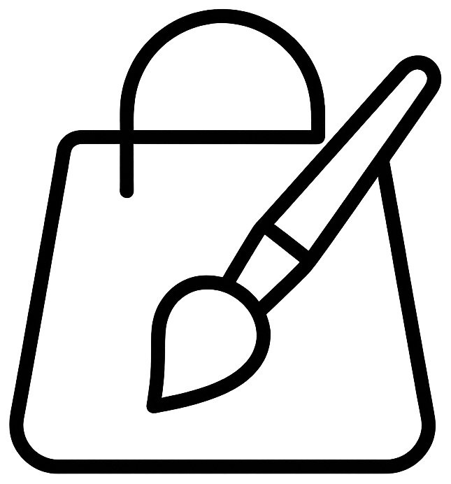 Outline of a paintbrush and palette on a leather bag